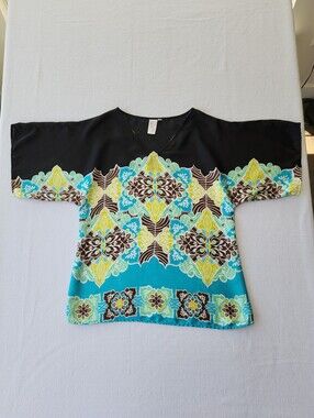 Lavender & Honey Boho Medallion Tunic Top Small Kimono Sleeve Resort